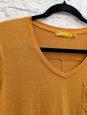 Prana Women's V-Neck Pocket Tee - Mustard Stripes - Size XS